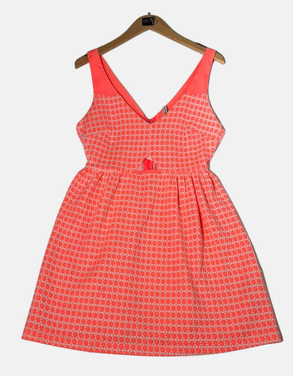 Coral Print Sleeveless Fit-and-Flare Dress